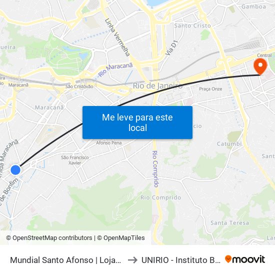 Mundial Santo Afonso | Lojas Americanas to UNIRIO - Instituto Biomédico map