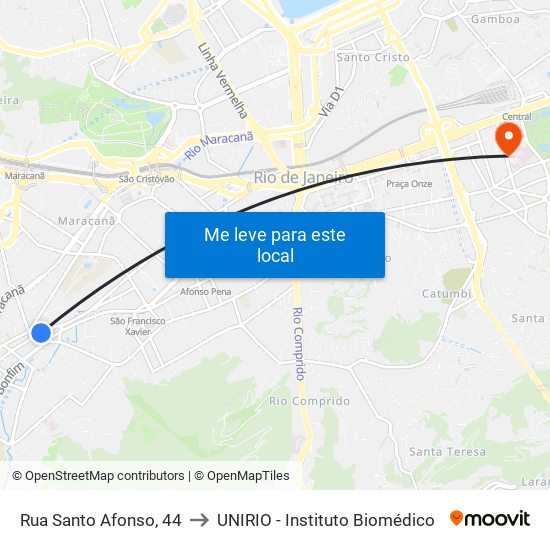 Rua Santo Afonso, 44 to UNIRIO - Instituto Biomédico map