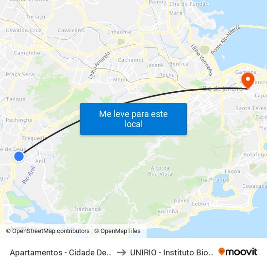 Apartamentos - Cidade De Deus (1) to UNIRIO - Instituto Biomédico map