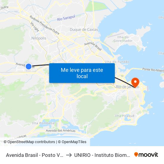 Avenida Brasil - Posto Vagão to UNIRIO - Instituto Biomédico map