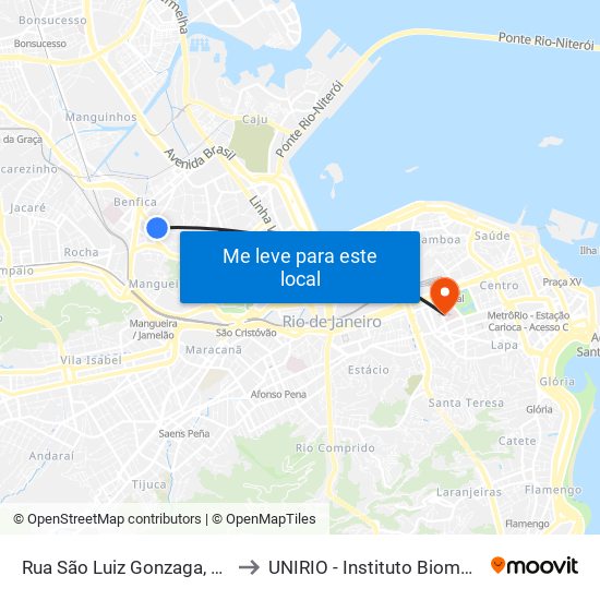 Rua São Luiz Gonzaga, 1820 to UNIRIO - Instituto Biomédico map