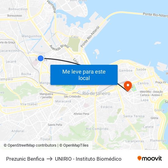 Prezunic Benfica to UNIRIO - Instituto Biomédico map