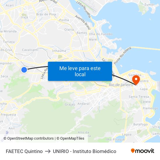 FAETEC Quintino to UNIRIO - Instituto Biomédico map