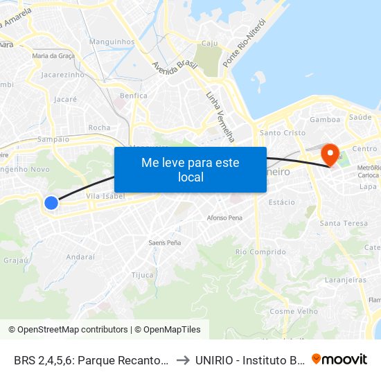 BRS 2,4,5,6: Parque Recanto Do Trovador to UNIRIO - Instituto Biomédico map