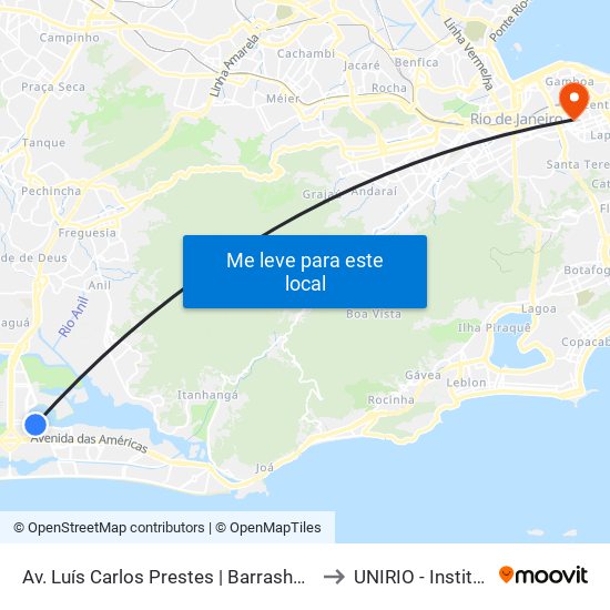 Av. Luís Carlos Prestes | Barrashopping - Nível Lagoa (Fundos) to UNIRIO - Instituto Biomédico map