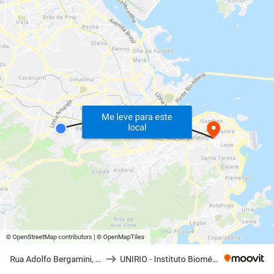 Rua Adolfo Bergamini, 325 to UNIRIO - Instituto Biomédico map