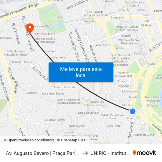 Av. Augusto Severo | Praça Paris (1 - Sentido Passeio) to UNIRIO - Instituto Biomédico map
