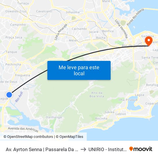 Av. Ayrton Senna | Passarela Da Gardênia | Sesc/Senac to UNIRIO - Instituto Biomédico map