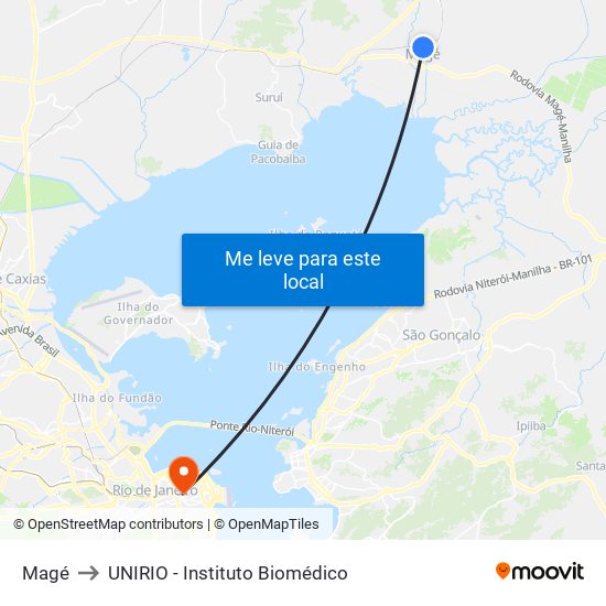 Magé to UNIRIO - Instituto Biomédico map
