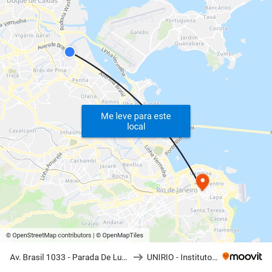 Av. Brasil 1033 - Parada De Lucas Rio De Janeiro to UNIRIO - Instituto Biomédico map