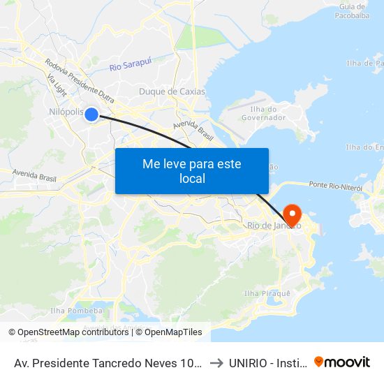 Av. Presidente Tancredo Neves 1069 - Tomazinho São João De Meriti to UNIRIO - Instituto Biomédico map