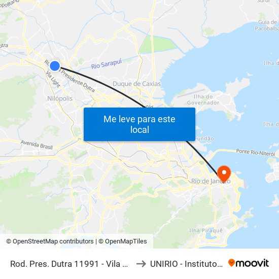 Rod. Pres. Dutra 11991 - Vila Nova Nova Iguaçu to UNIRIO - Instituto Biomédico map