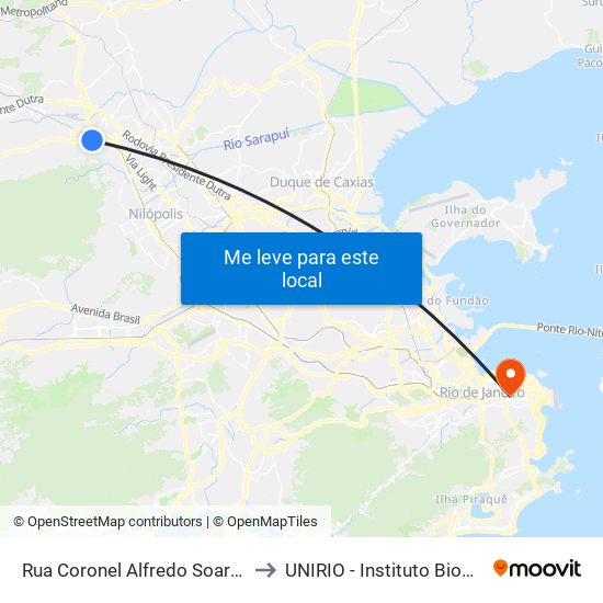 Rua Coronel Alfredo Soares, 200 to UNIRIO - Instituto Biomédico map