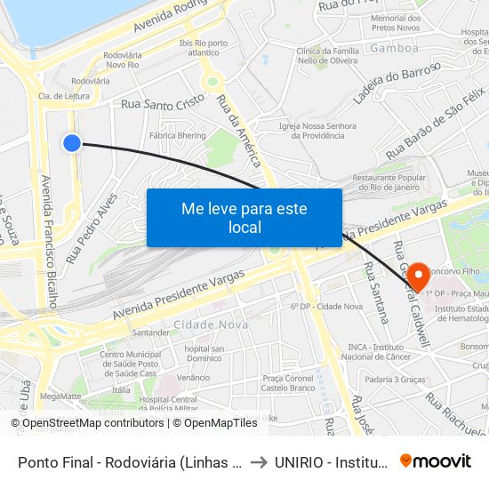 Ponto Final - Rodoviária (Linhas 301, 302, 606 E Sv606) to UNIRIO - Instituto Biomédico map