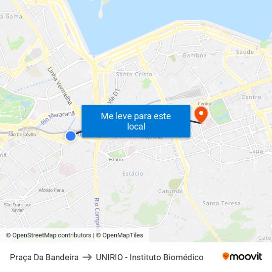 Praça Da Bandeira to UNIRIO - Instituto Biomédico map