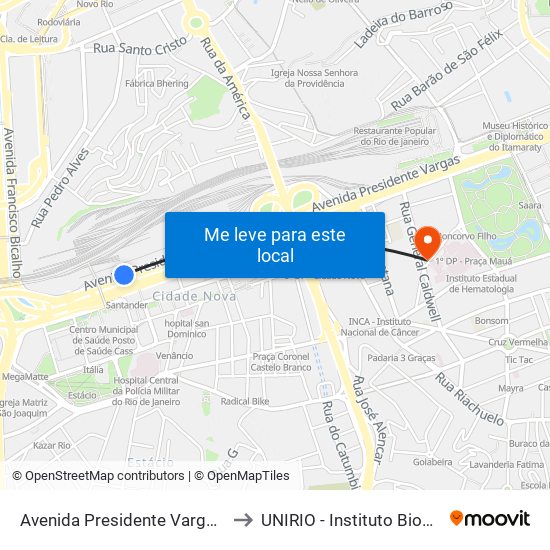 Avenida Presidente Vargas 3102 to UNIRIO - Instituto Biomédico map