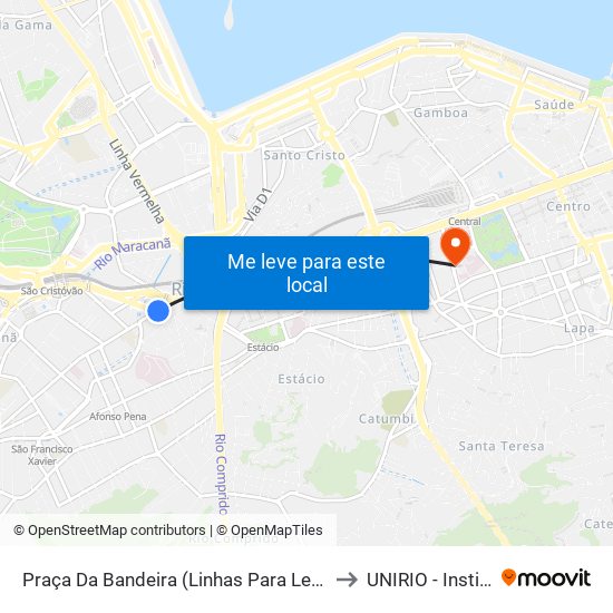 Praça Da Bandeira (Linhas Para Leopoldina/Rodoviária - Pista Lateral) to UNIRIO - Instituto Biomédico map