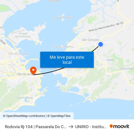 Rodovia Rj-104 | Passarela Do Coelho - Sentido Manilha to UNIRIO - Instituto Biomédico map
