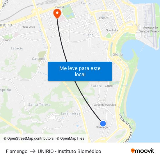 Flamengo to UNIRIO - Instituto Biomédico map