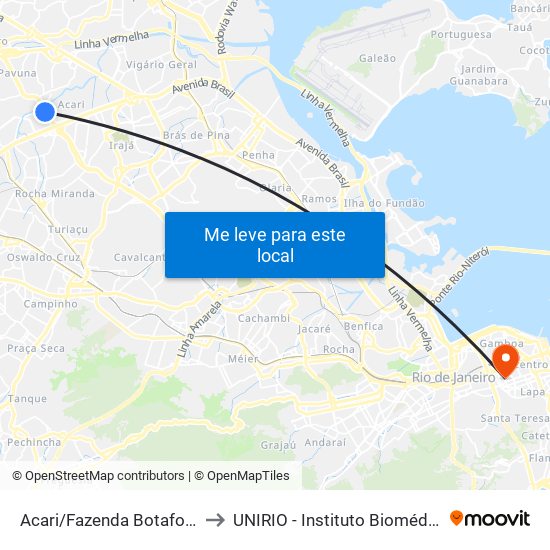 Acari/Fazenda Botafogo to UNIRIO - Instituto Biomédico map