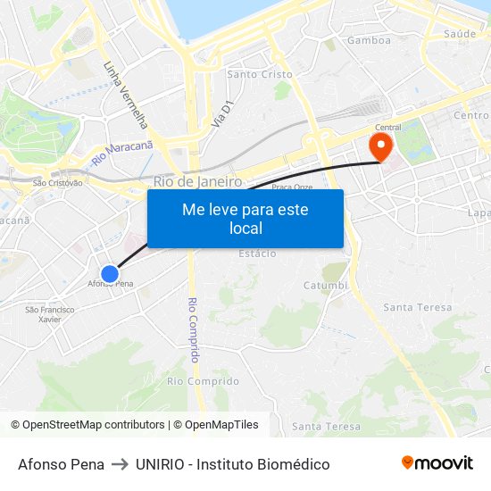 Afonso Pena to UNIRIO - Instituto Biomédico map