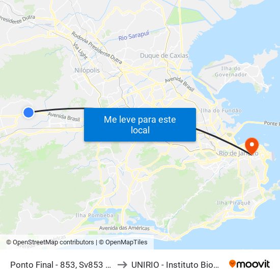 Ponto Final - 853, Sv853 E 2803 to UNIRIO - Instituto Biomédico map