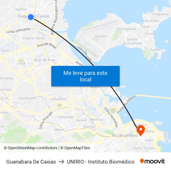 Guanabara De Caxias to UNIRIO - Instituto Biomédico map