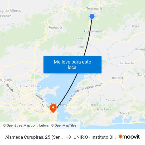 Alameda Curupiras, 25 (Sentido Centro) to UNIRIO - Instituto Biomédico map