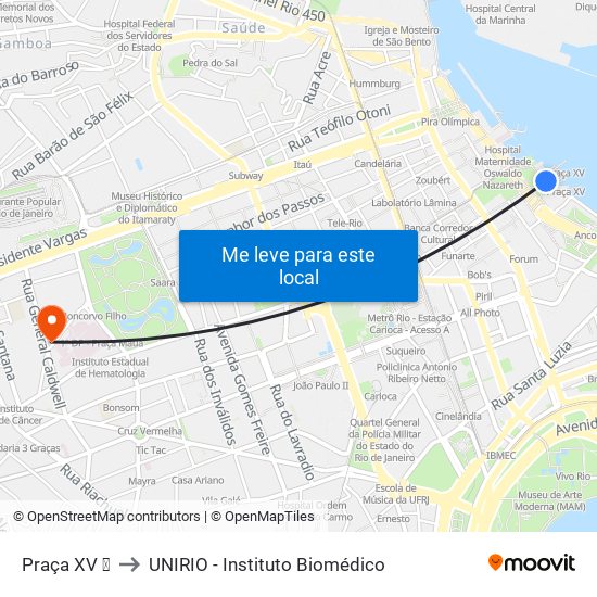 Praça XV ⛴ to UNIRIO - Instituto Biomédico map