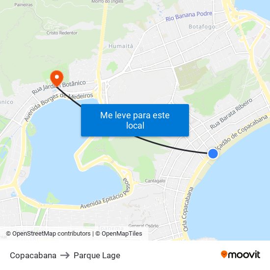 Copacabana to Parque Lage map