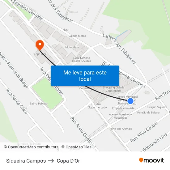 Siqueira Campos to Copa D'Or map
