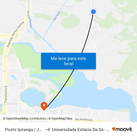 Posto Ipiranga / Jardim Clarice to Universidade Estácio De Sá - Barra I Tom Jobim map