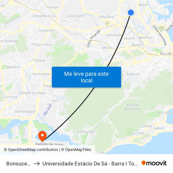 Bonsucesso to Universidade Estácio De Sá - Barra I Tom Jobim map