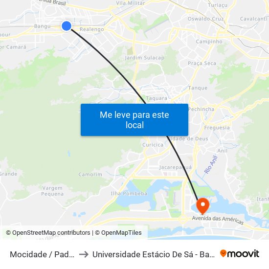 Mocidade / Padre Miguel to Universidade Estácio De Sá - Barra I Tom Jobim map