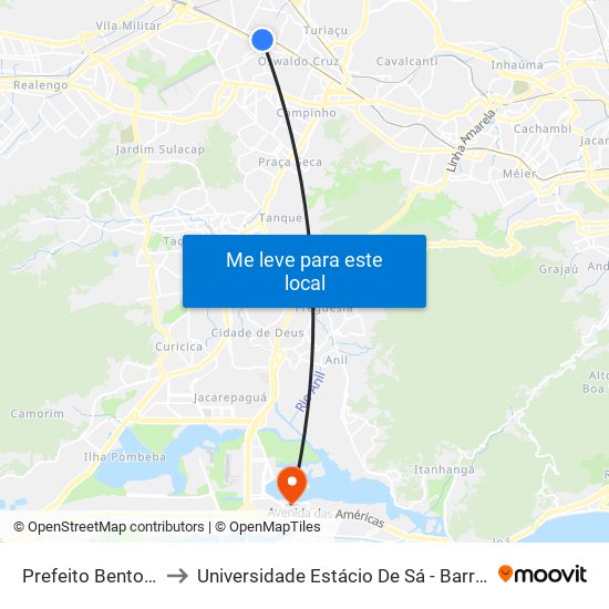 Prefeito Bento Ribeiro to Universidade Estácio De Sá - Barra I Tom Jobim map
