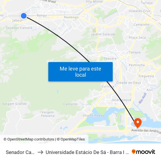 Senador Camará to Universidade Estácio De Sá - Barra I Tom Jobim map