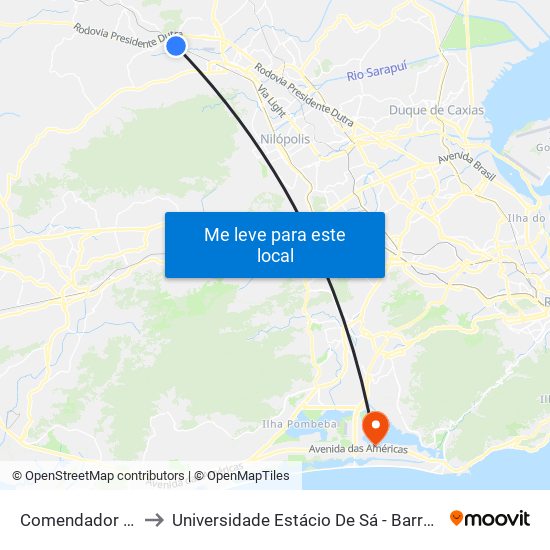 Comendador Soares to Universidade Estácio De Sá - Barra I Tom Jobim map