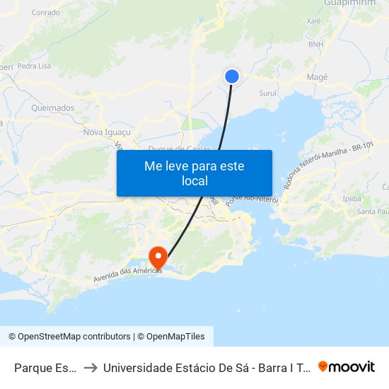 Parque Estrela to Universidade Estácio De Sá - Barra I Tom Jobim map