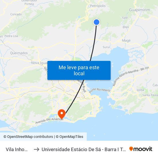 Vila Inhomirim to Universidade Estácio De Sá - Barra I Tom Jobim map