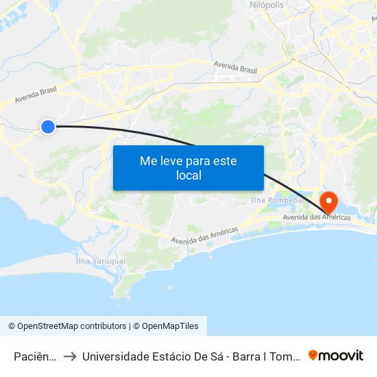 Paciência to Universidade Estácio De Sá - Barra I Tom Jobim map