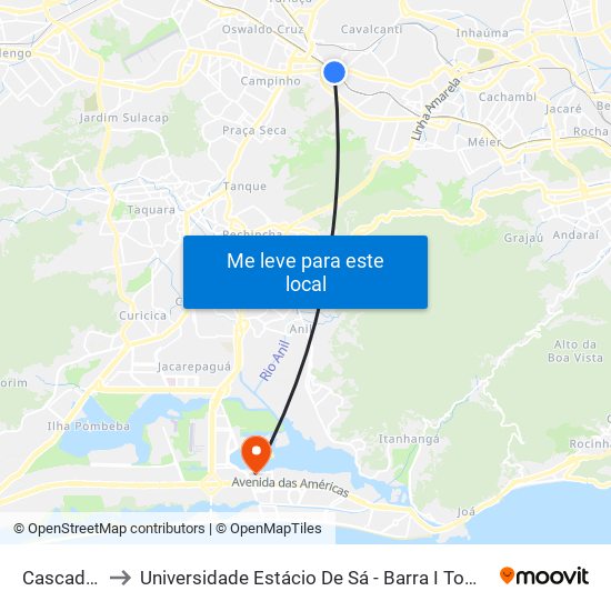 Cascadura to Universidade Estácio De Sá - Barra I Tom Jobim map