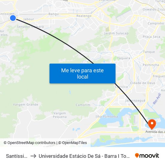 Santíssimo to Universidade Estácio De Sá - Barra I Tom Jobim map
