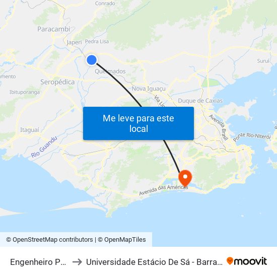 Engenheiro Pedreira to Universidade Estácio De Sá - Barra I Tom Jobim map