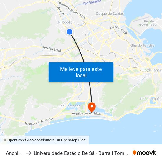 Anchieta to Universidade Estácio De Sá - Barra I Tom Jobim map
