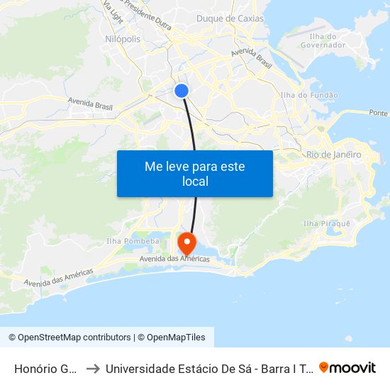 Honório Gurgel to Universidade Estácio De Sá - Barra I Tom Jobim map