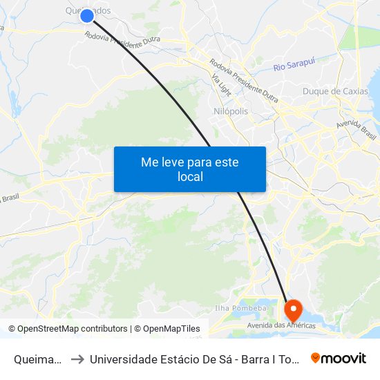Queimados to Universidade Estácio De Sá - Barra I Tom Jobim map