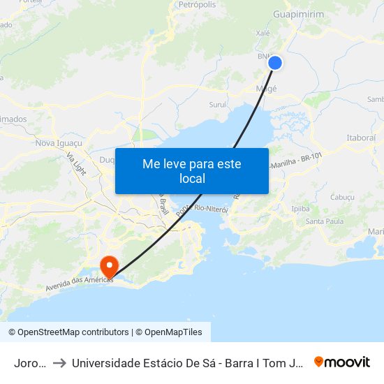 Jororó to Universidade Estácio De Sá - Barra I Tom Jobim map