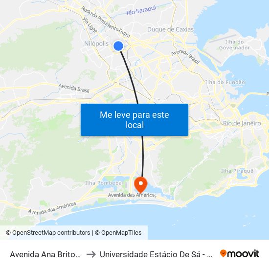 Avenida Ana Brito Da Silva, 92 to Universidade Estácio De Sá - Barra I Tom Jobim map