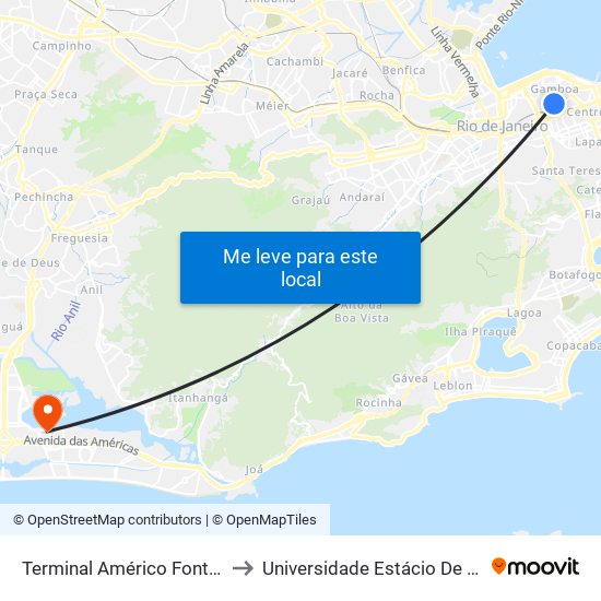 Terminal Américo Fontenelle - Plataforma C to Universidade Estácio De Sá - Barra I Tom Jobim map