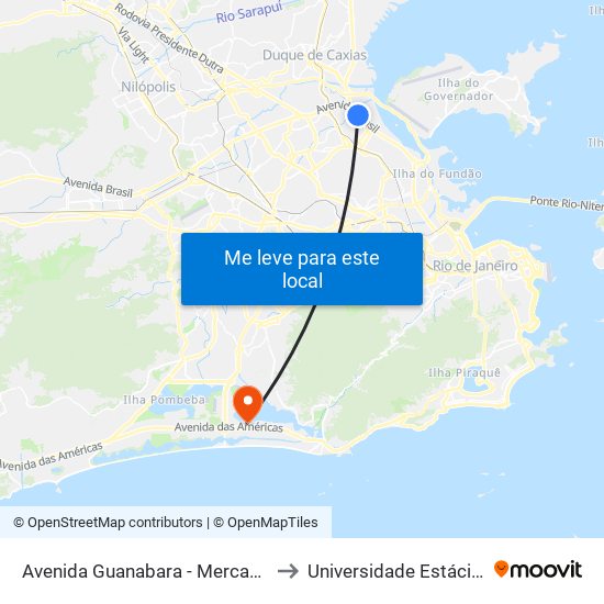 Avenida Guanabara - Mercado São Sebastião (Linhas Para Caxias) to Universidade Estácio De Sá - Barra I Tom Jobim map